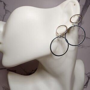 925 Silver Double Circle Dangle Earrings